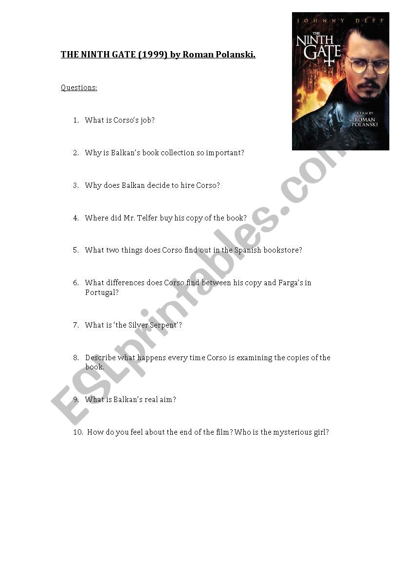 The Ninth Gate worksheet