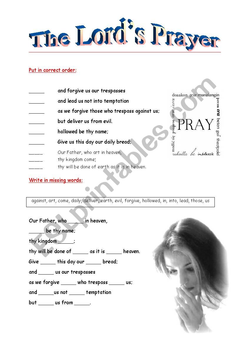 the Lords Prayer  worksheet