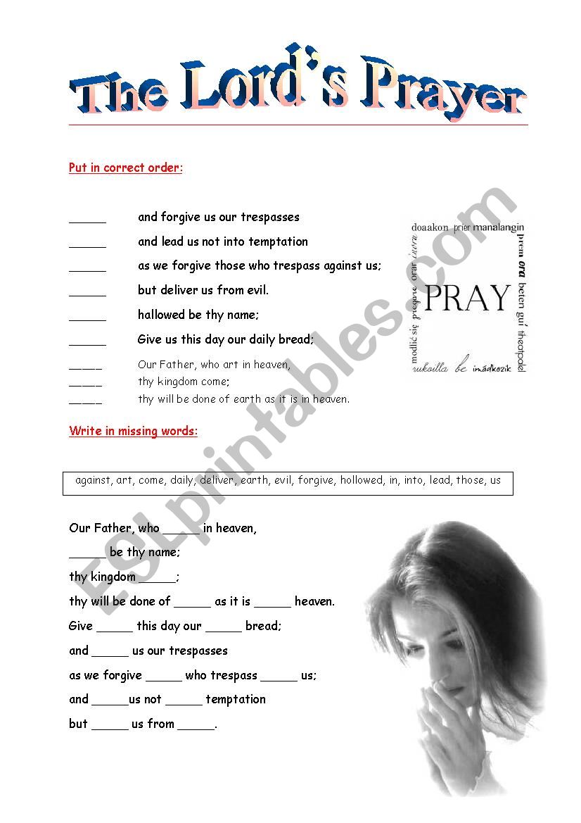 the Lord´s Prayer - ESL worksheet by pawag