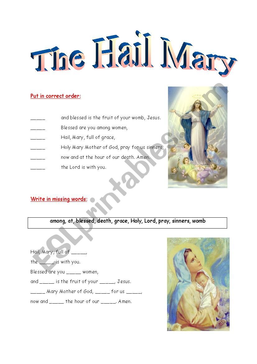 Hail Mary  worksheet