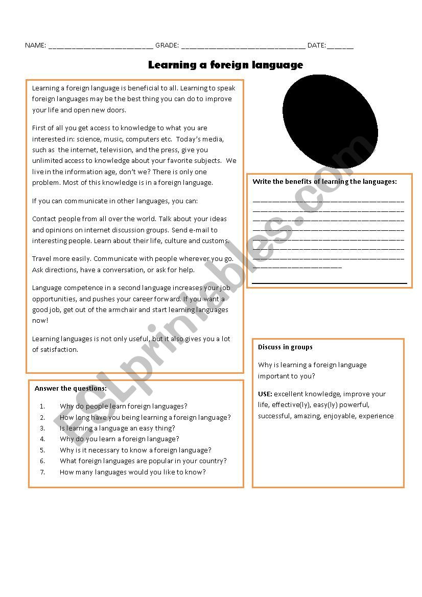 Learning foreign languages worksheet
