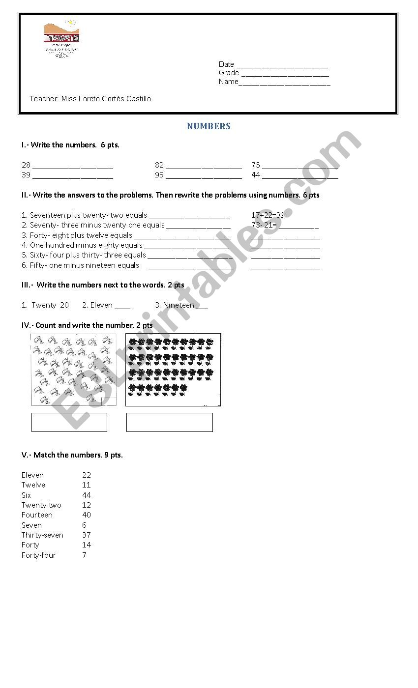 numbers worksheet worksheet