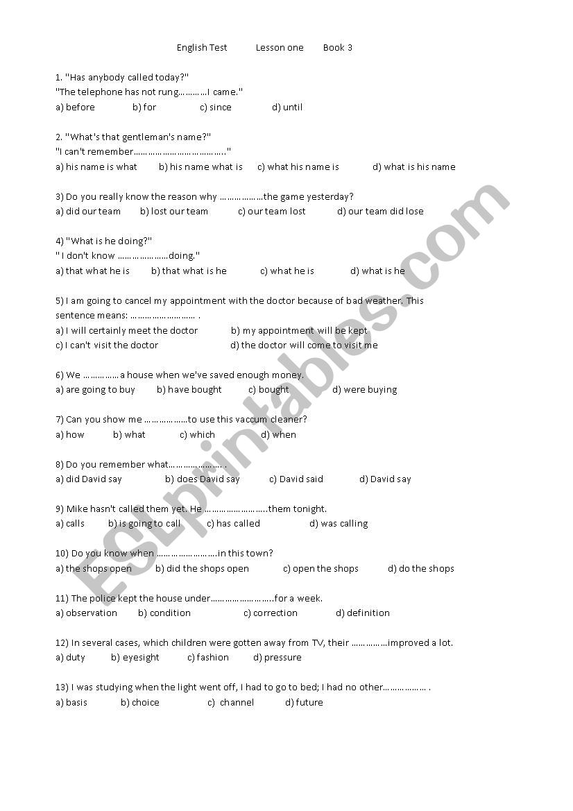 English Test /  intermediate level
