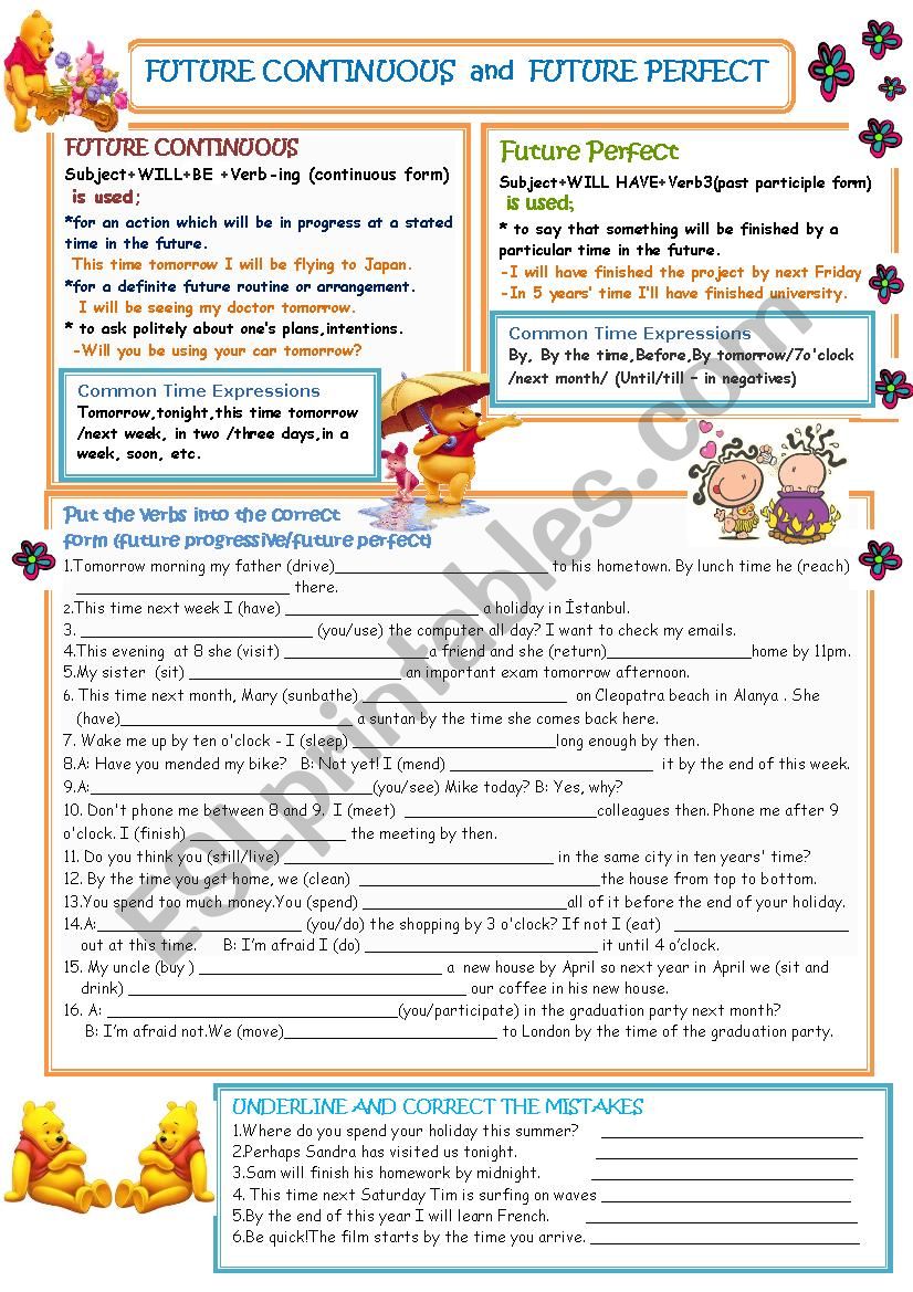 FUTURE CONTINUOUS and FUTURE PERFECT TENSES with KEY