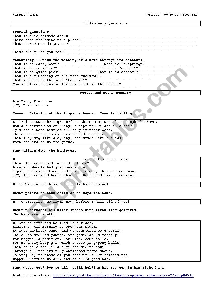 Simpson Christmas Worksheet worksheet