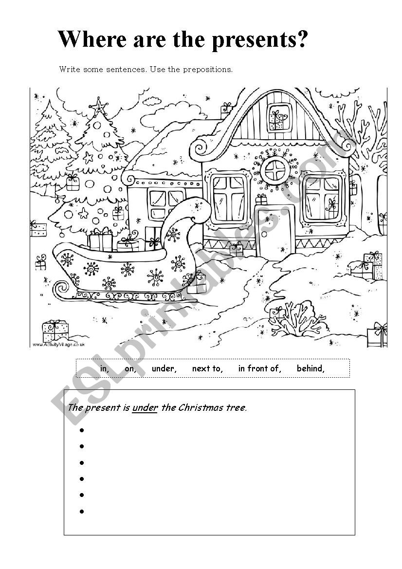 Christmas Prepositions worksheet