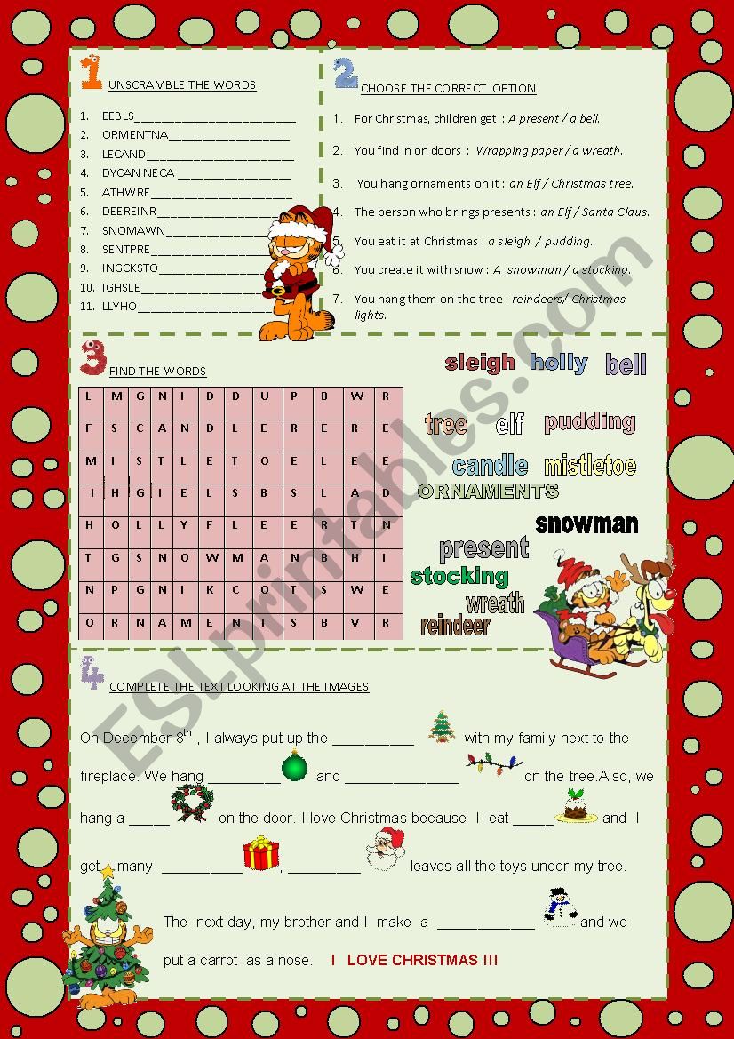 Christmas vocabulary worksheet