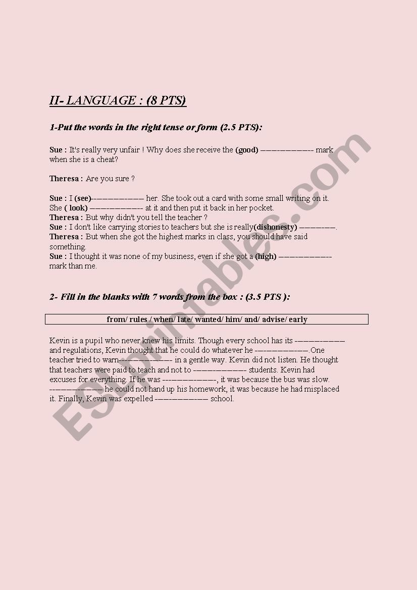 9th Form 1st End Term Test (Part 2)