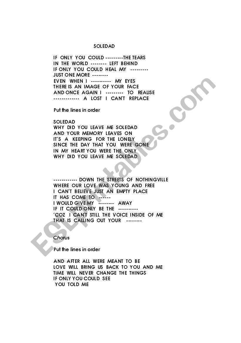 Soledad - song worksheet worksheet