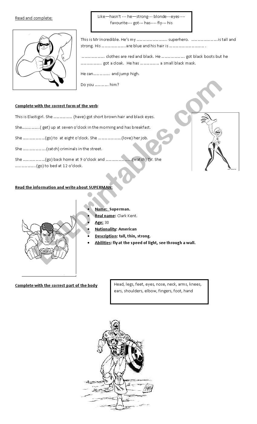 superheroes worksheet