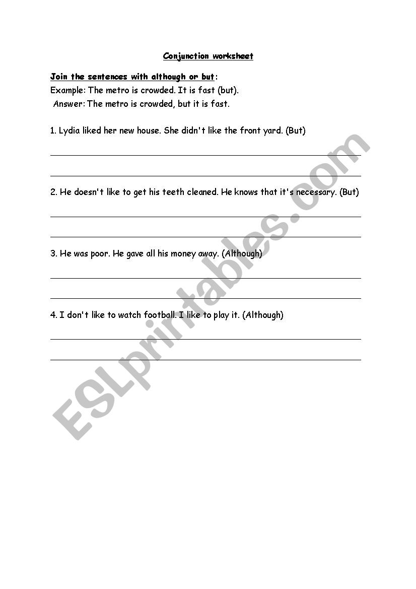 Conjunction worksheet worksheet