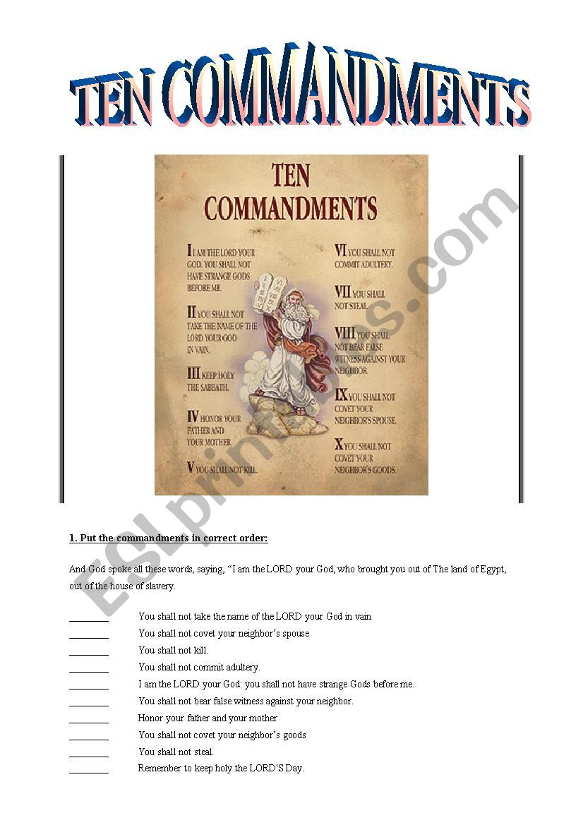 TEN COMMANDMENTS worksheet