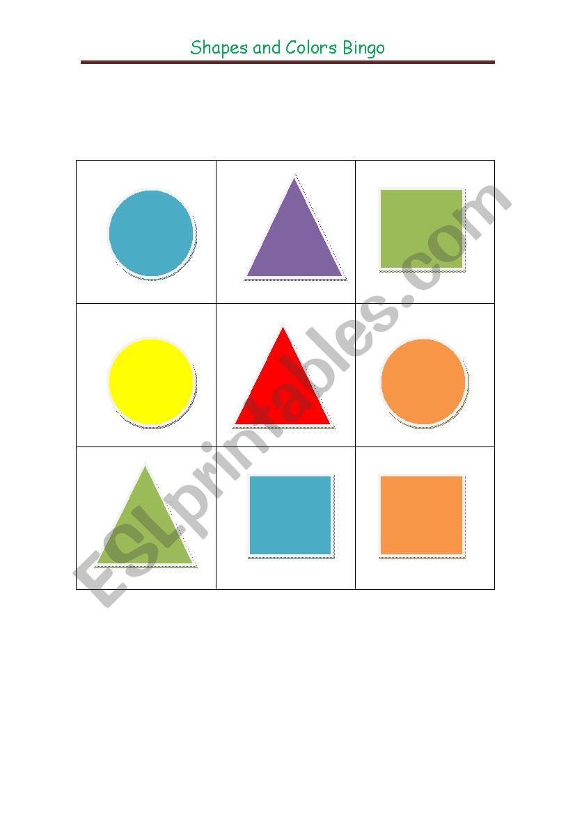 Color and Shapes BINGO worksheet