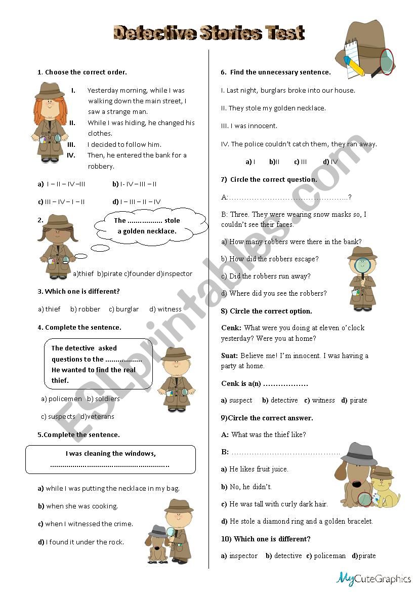 Detective Stories Test  worksheet