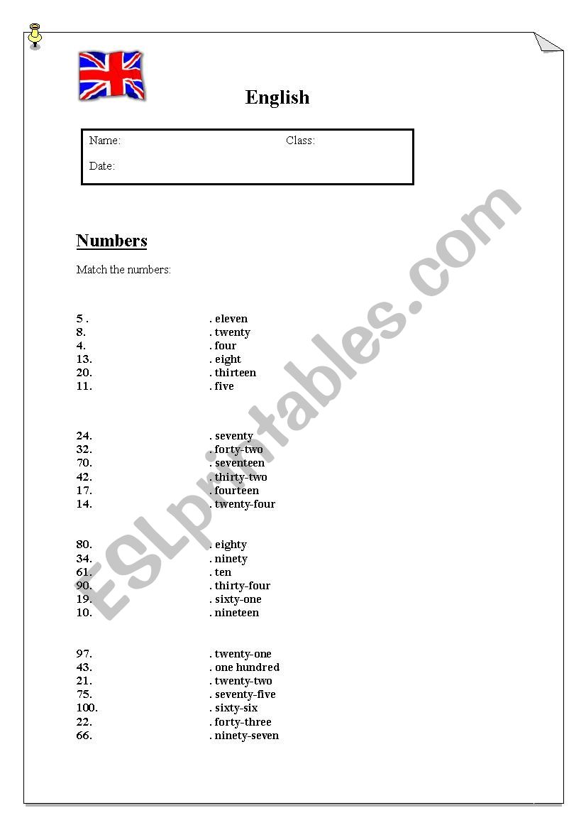 Numbers worksheet