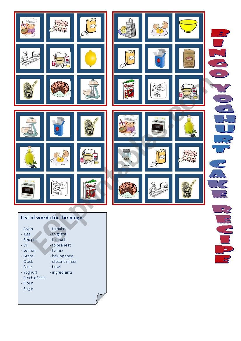 Bingo Yoghurt Cake Recipe worksheet