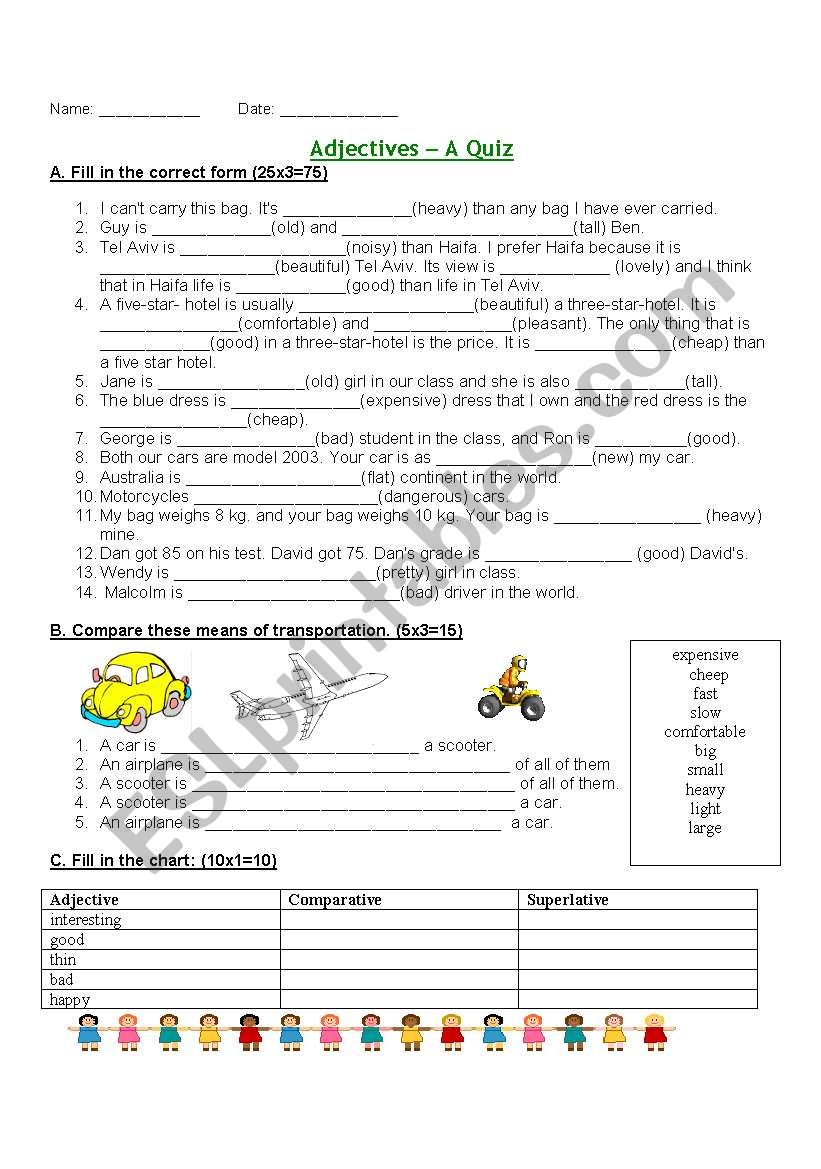 Adjectives - comparative &superlative QUIZ