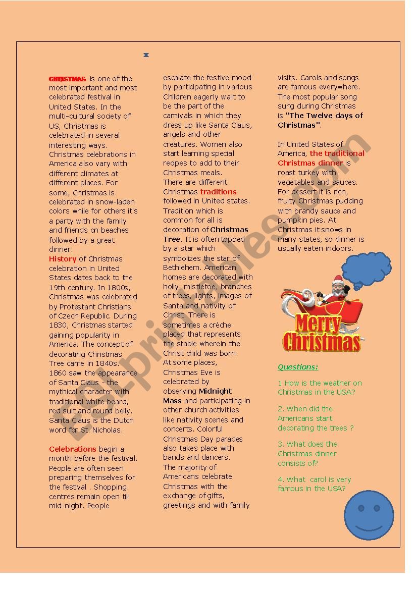 christmas in the usa worksheet