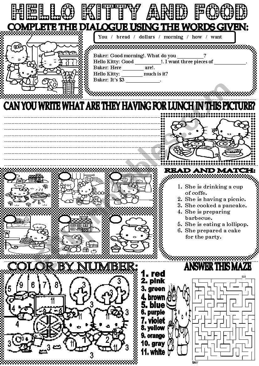 HELLO KITTY AND FOOD worksheet