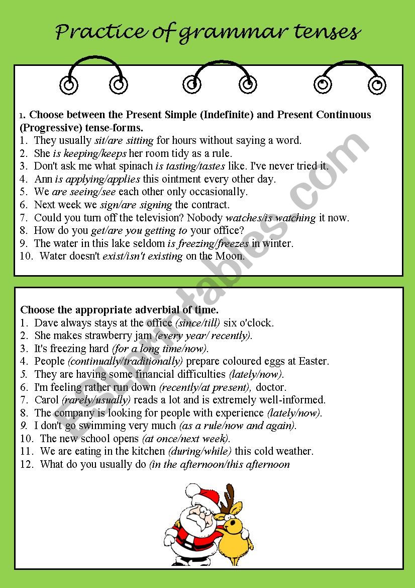 Practice of grammar tenses worksheet