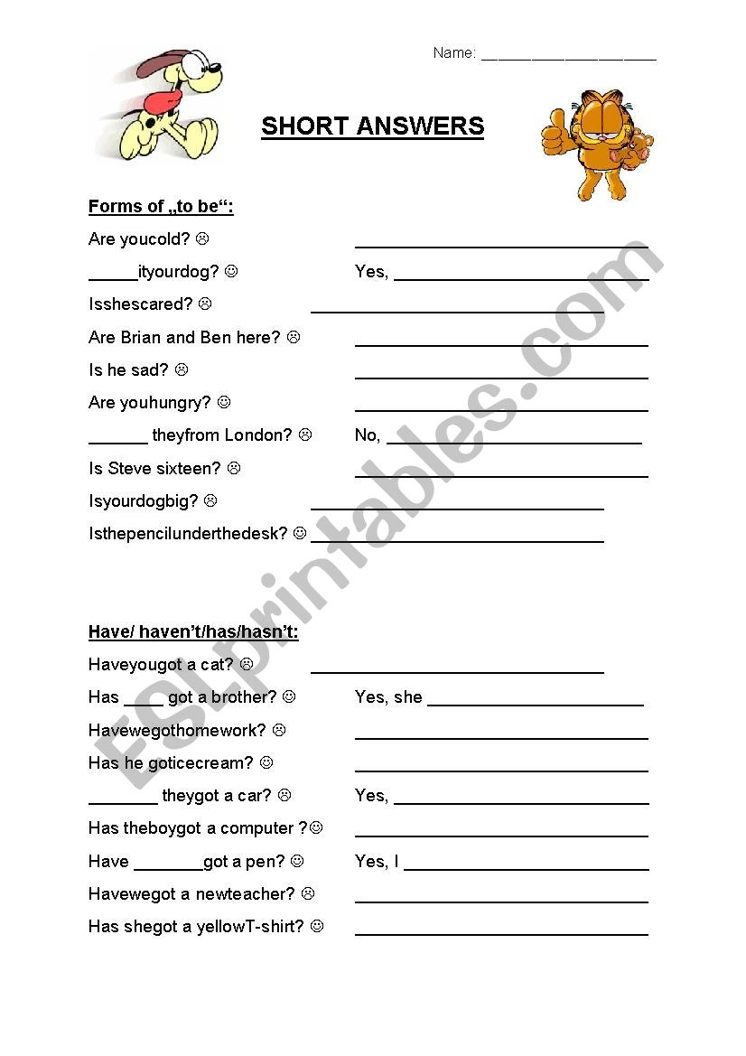 Short answers (forms of 