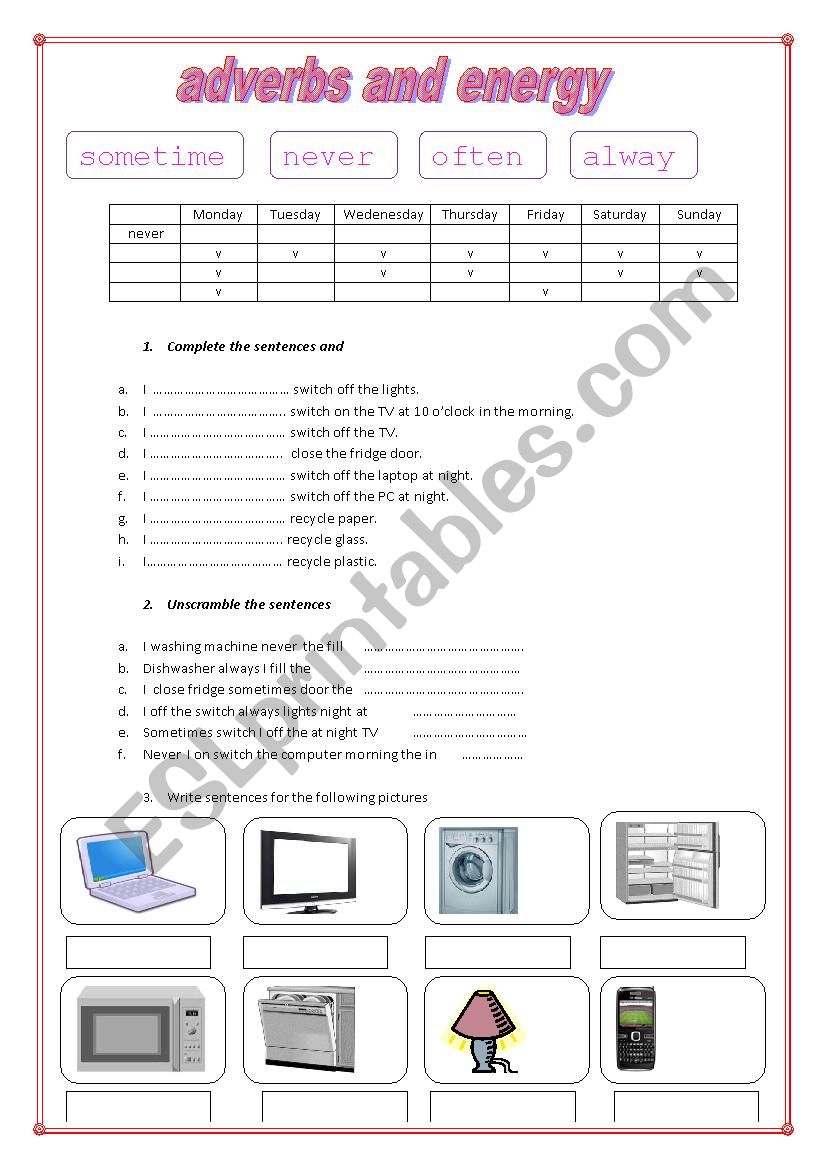 adverbs and energy worksheet