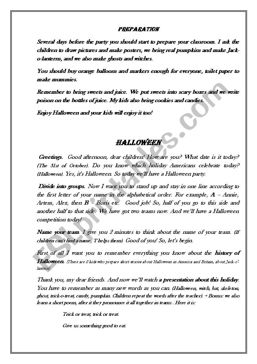 Halloween party worksheet