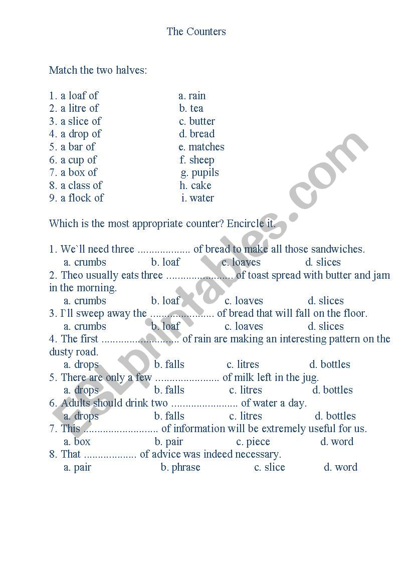 The Counters worksheet
