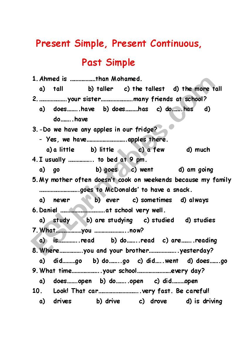 Test. Present Simple, Present Continuous and Past Simple