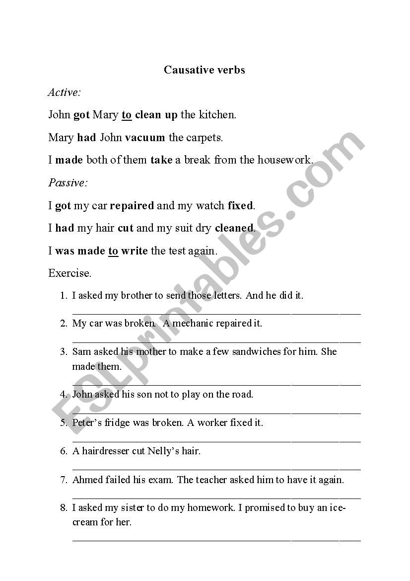 Causative verbs worksheet