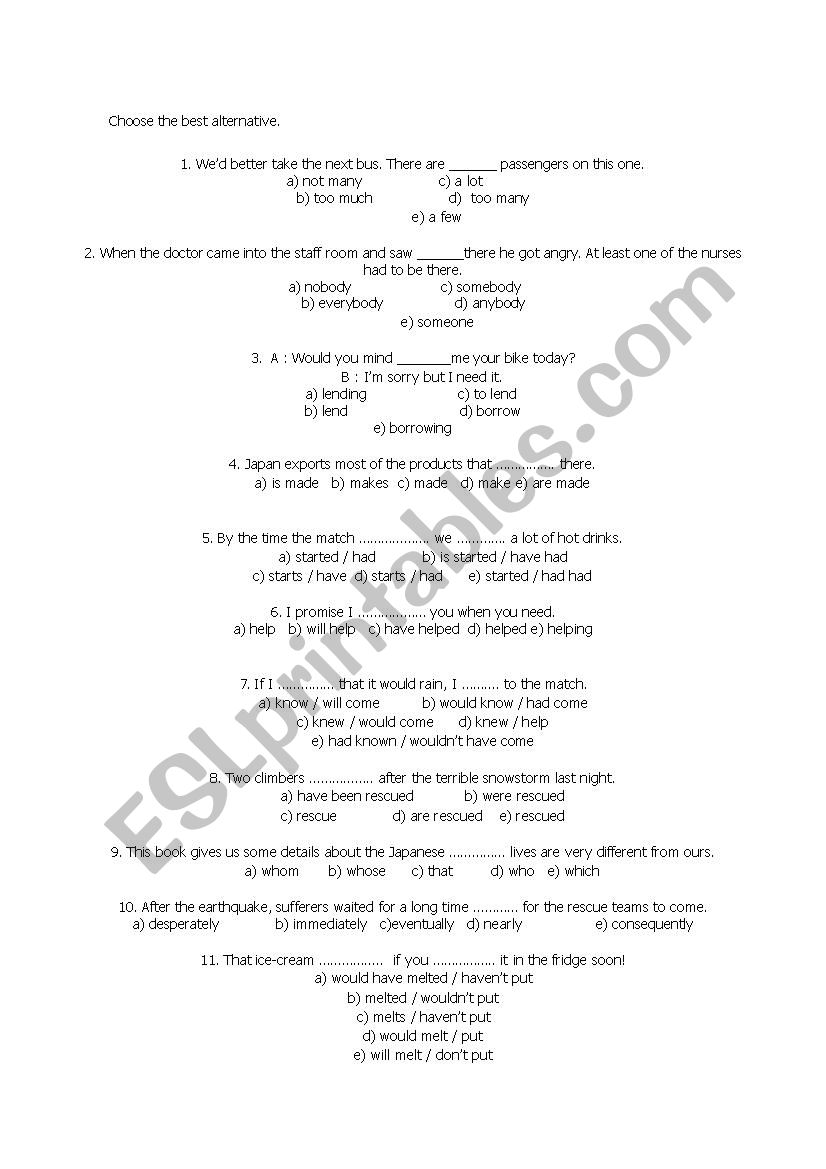 intermediate test  worksheet