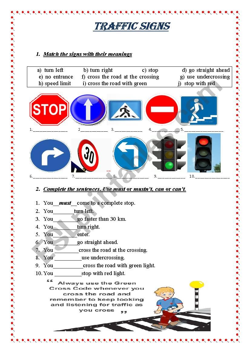 Traffic signs worksheet