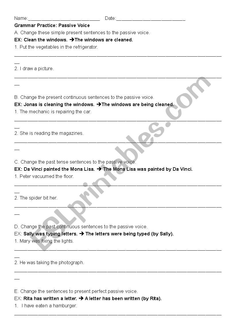 Passive voice practice worksheet