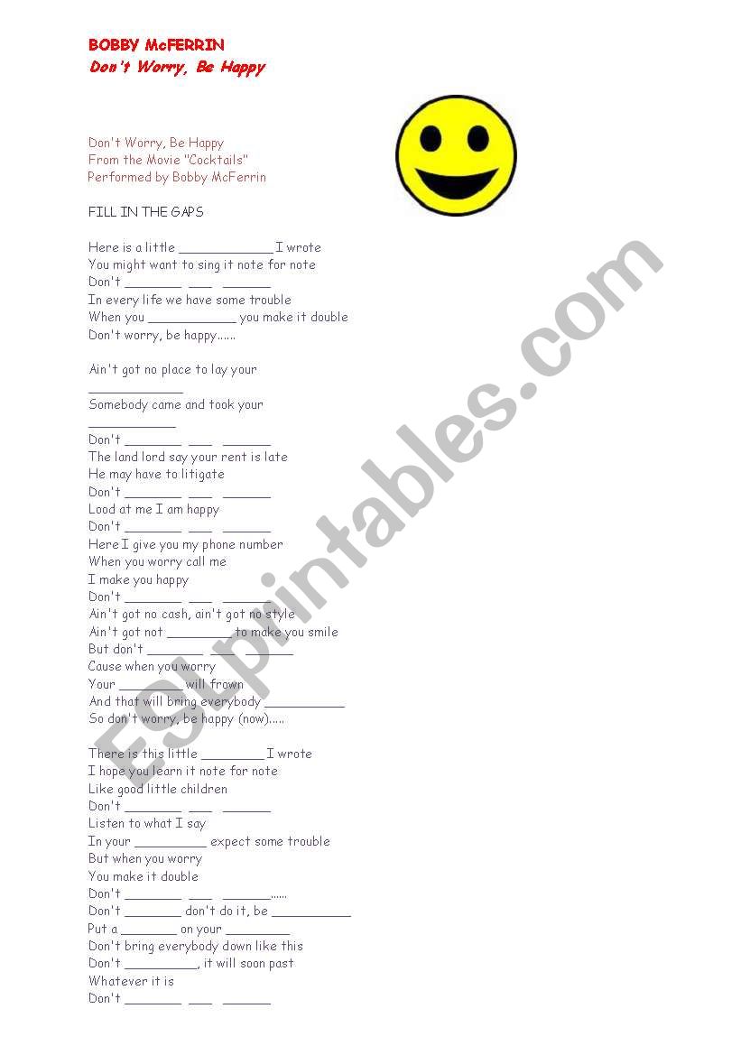 DONT WORRY BE HAPPY worksheet