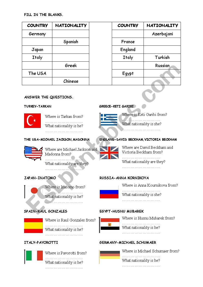 countries with flags worksheet