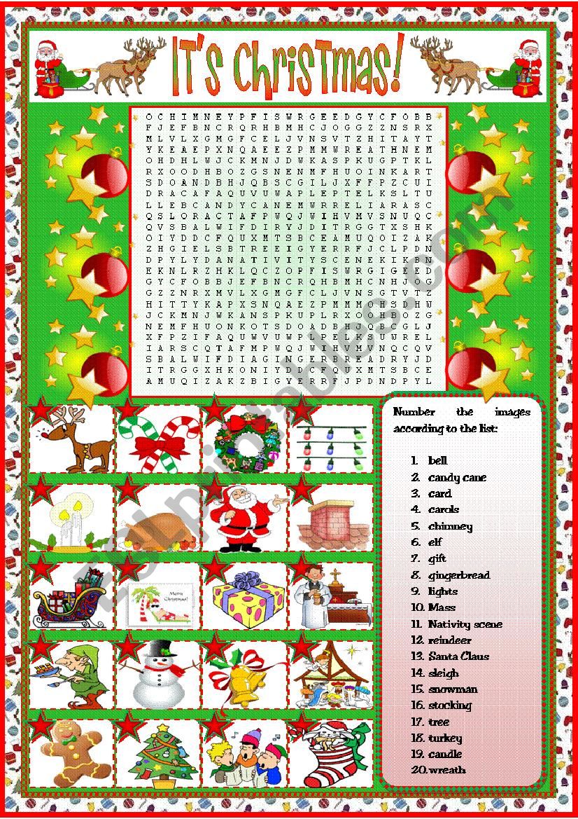 Christmas Wordsearch + teachers handout with keys