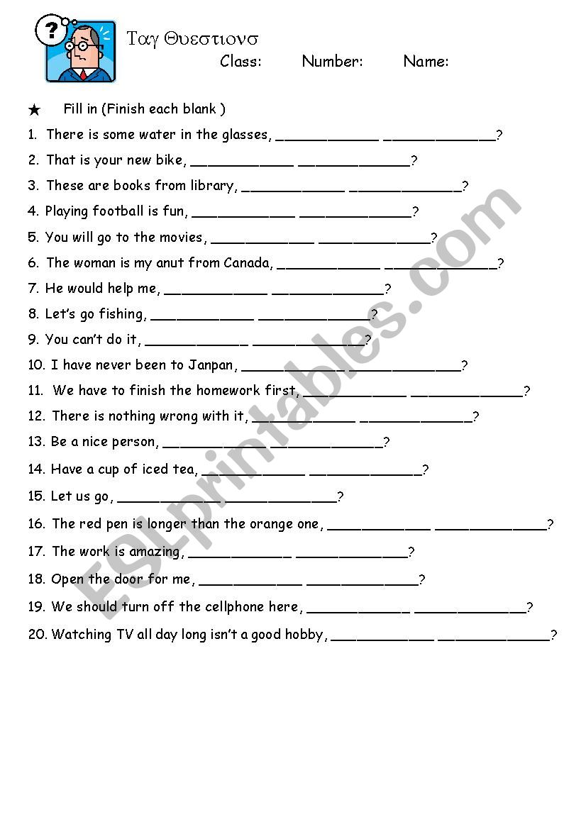 Tag questions worksheet
