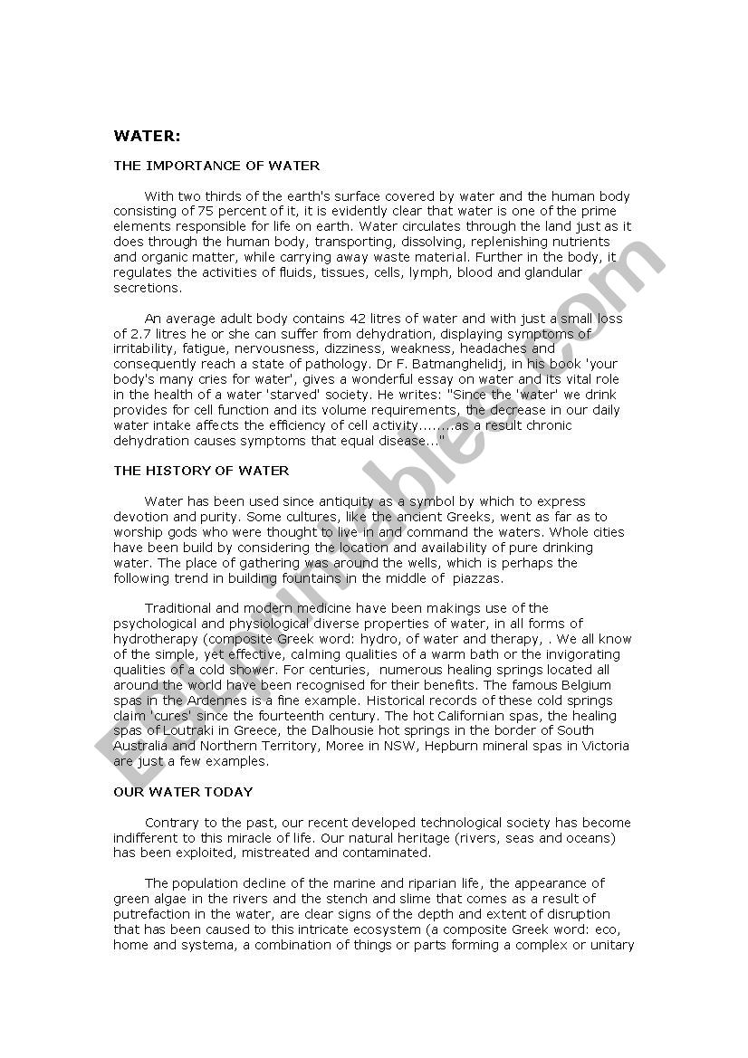 water worksheet