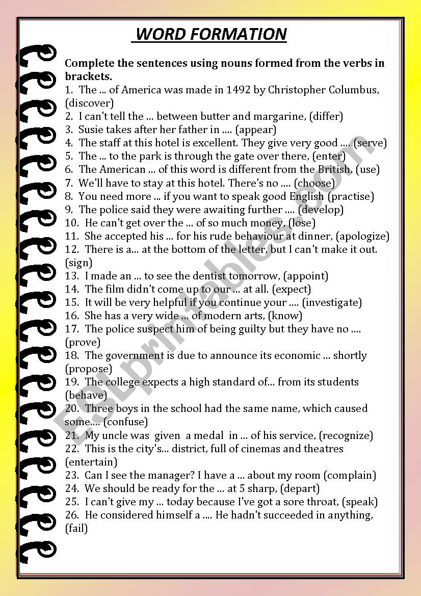 word formation  worksheet