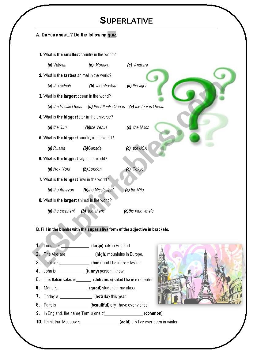 Superlative quiz worksheet