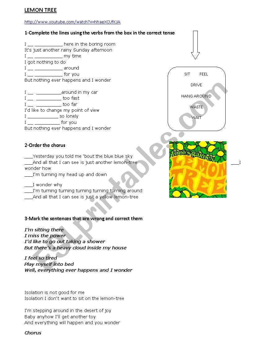 Lemon Tree - Fools Garden worksheet