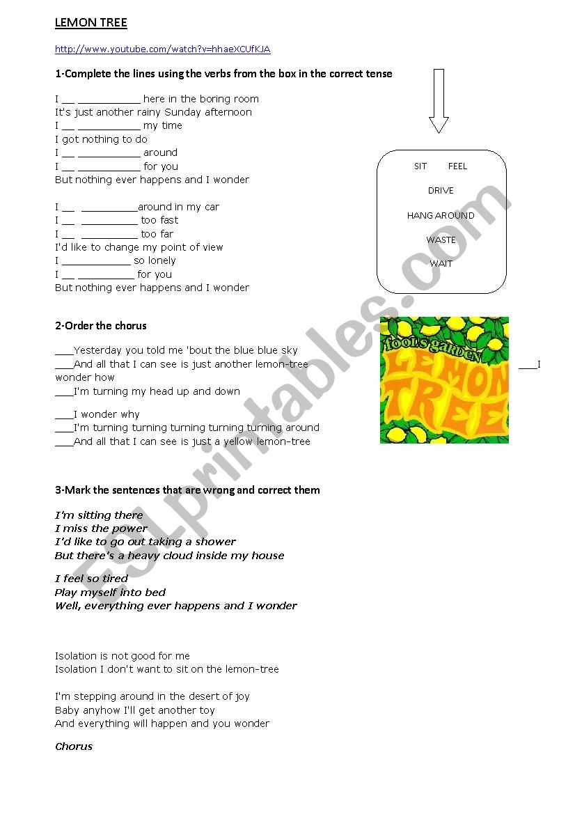 Lemon Tree - FoolÂ´s Garden worksheet