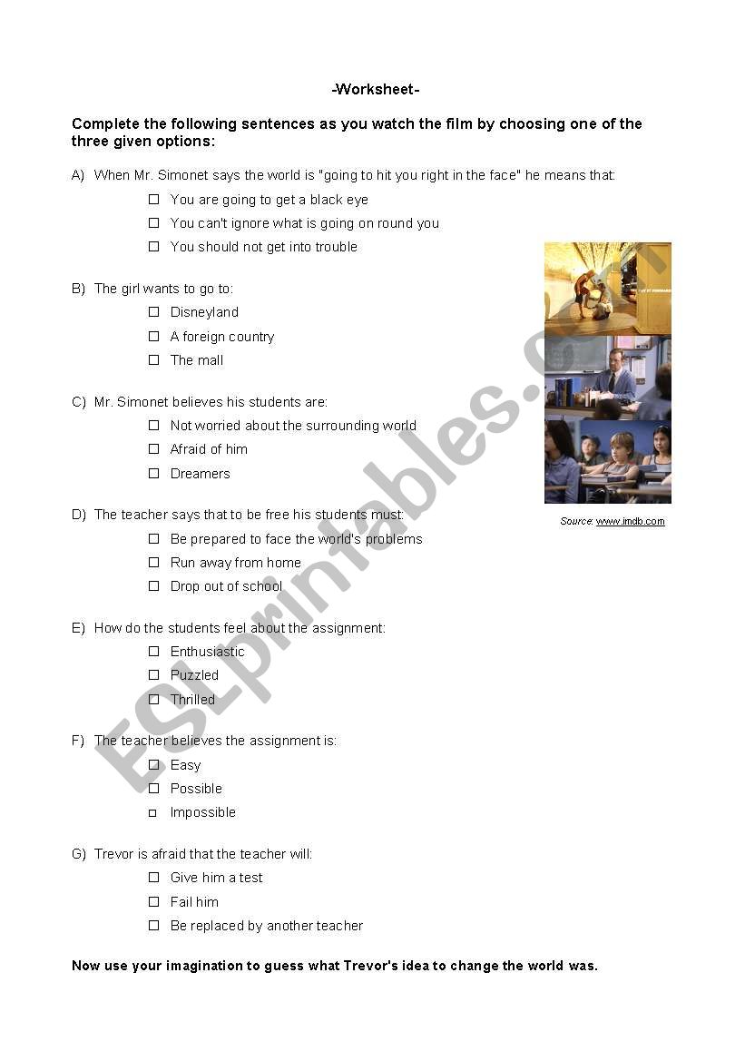 Film Quiz_Pay It Forward worksheet