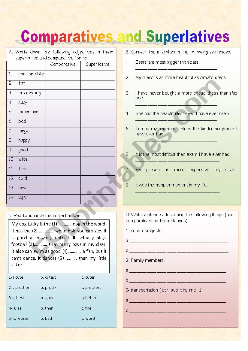 coparative and superlative worksheet