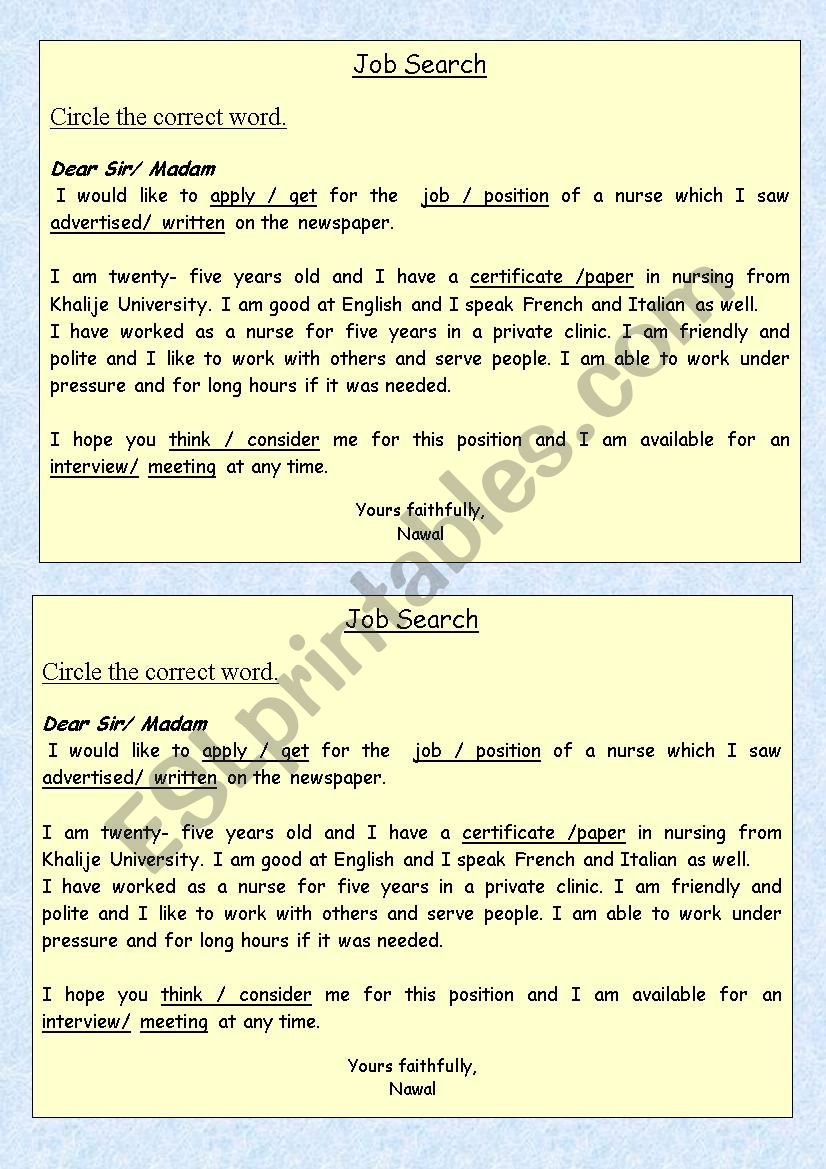 job search 2 worksheet