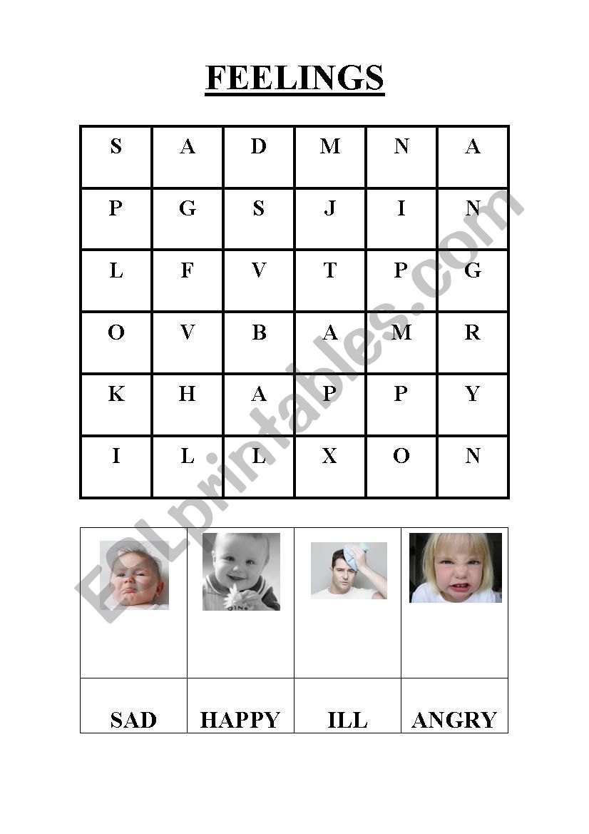 feelings wordsearch worksheet