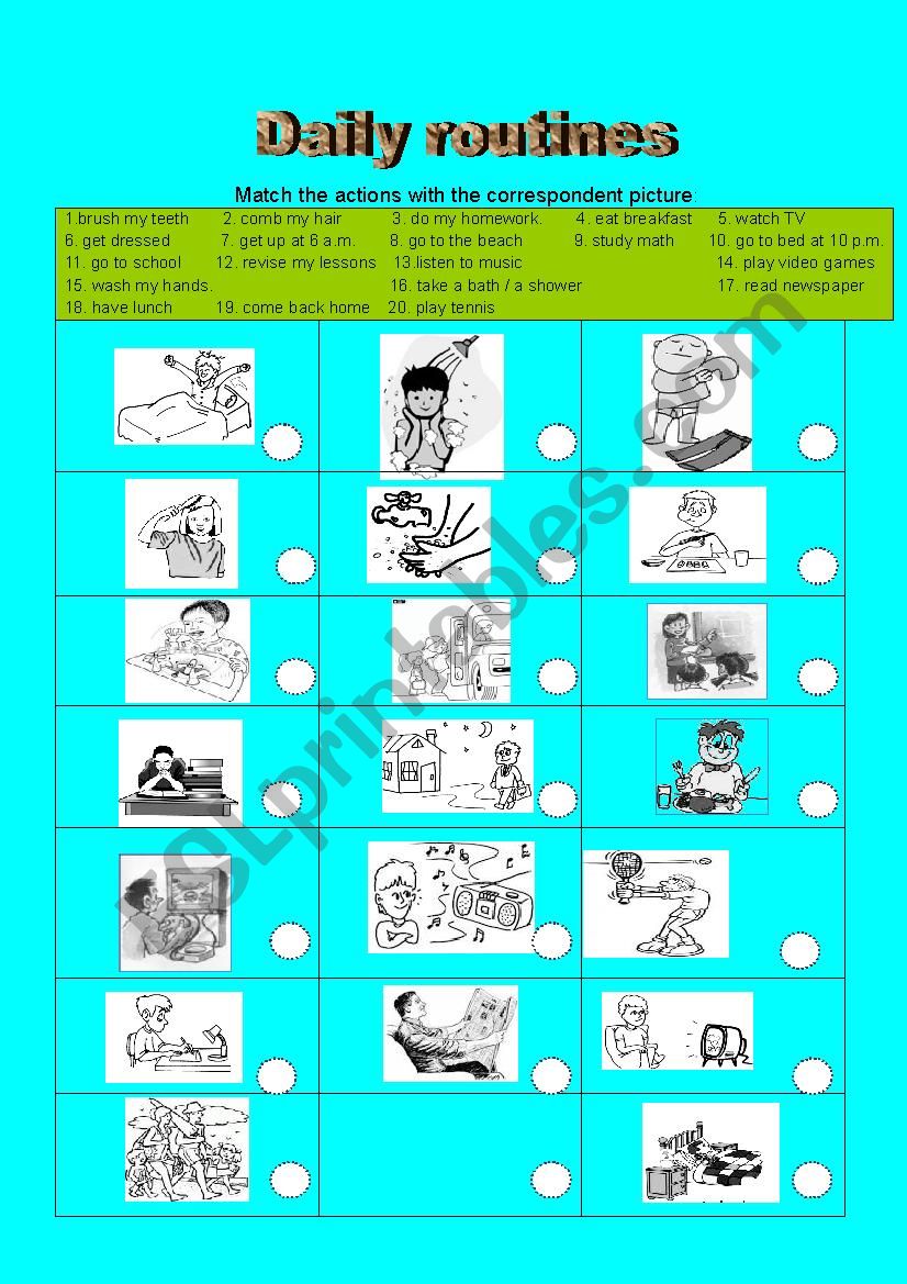 daily routines / activities worksheet