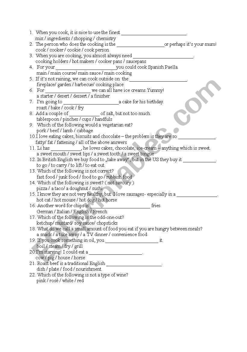 Eating worksheet