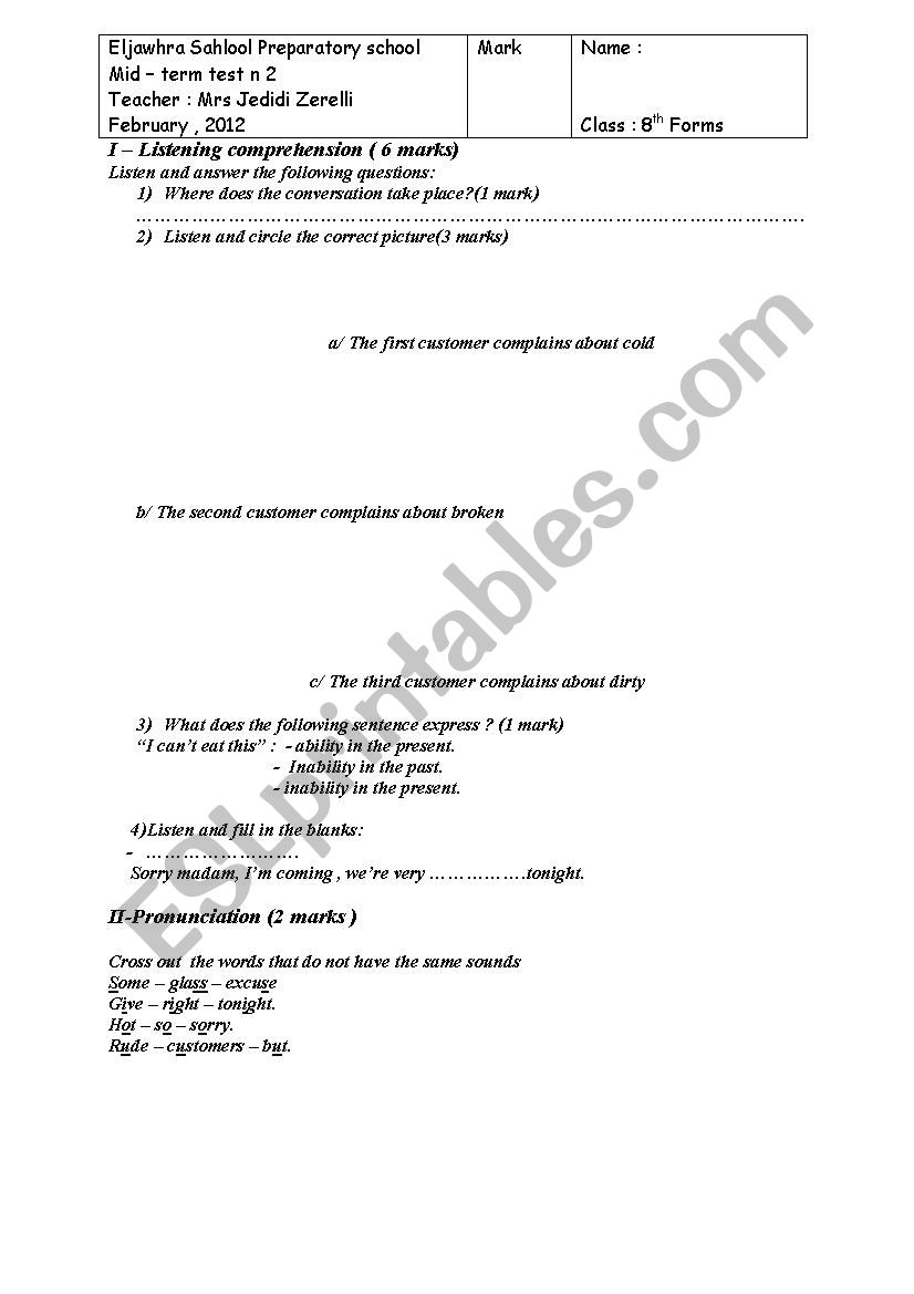 mid-term test N:2 worksheet