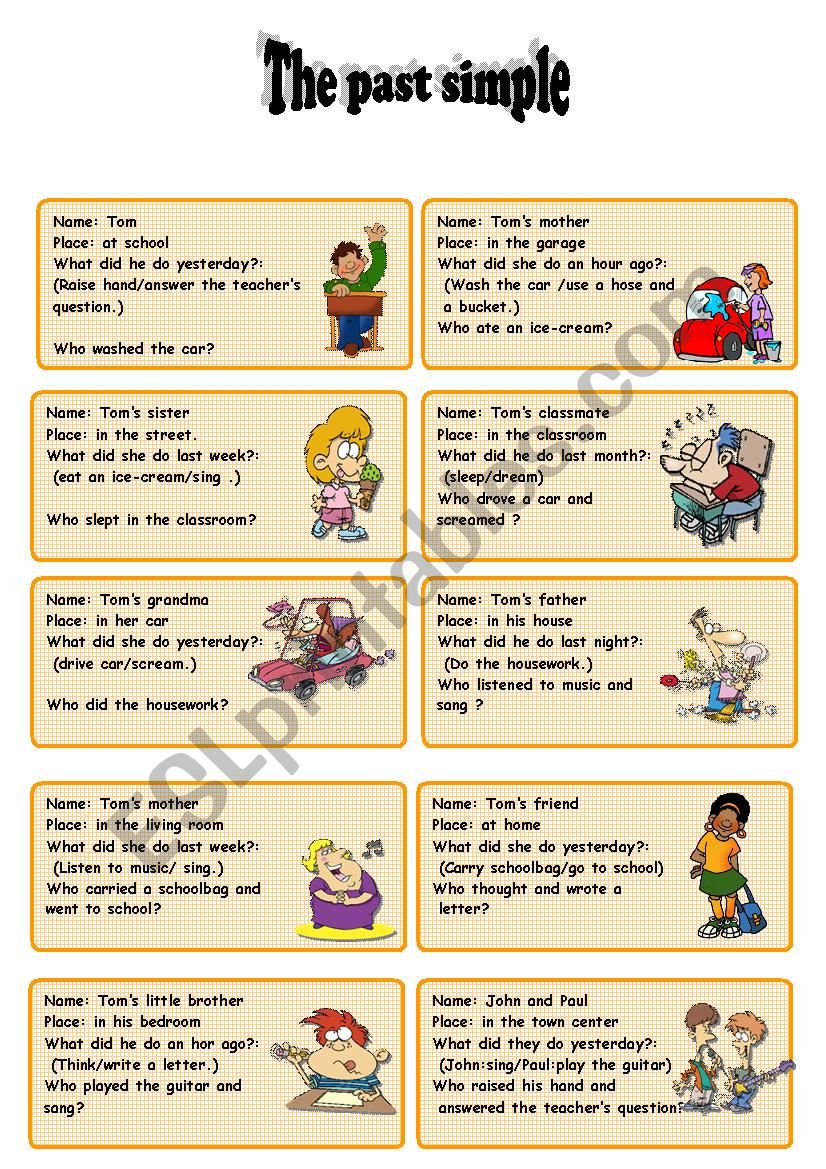 speaking cards (past simple) worksheet